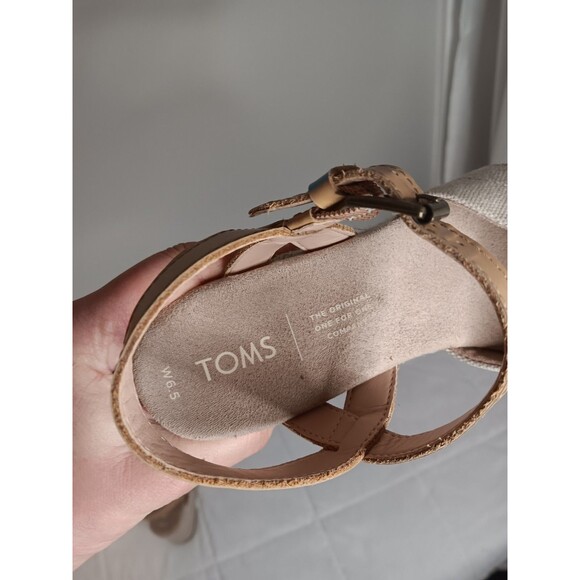 Toms Espadrille Wedge Heels Tan Crossover Open Toe Sz 6.5 - Picture 4 of 8
